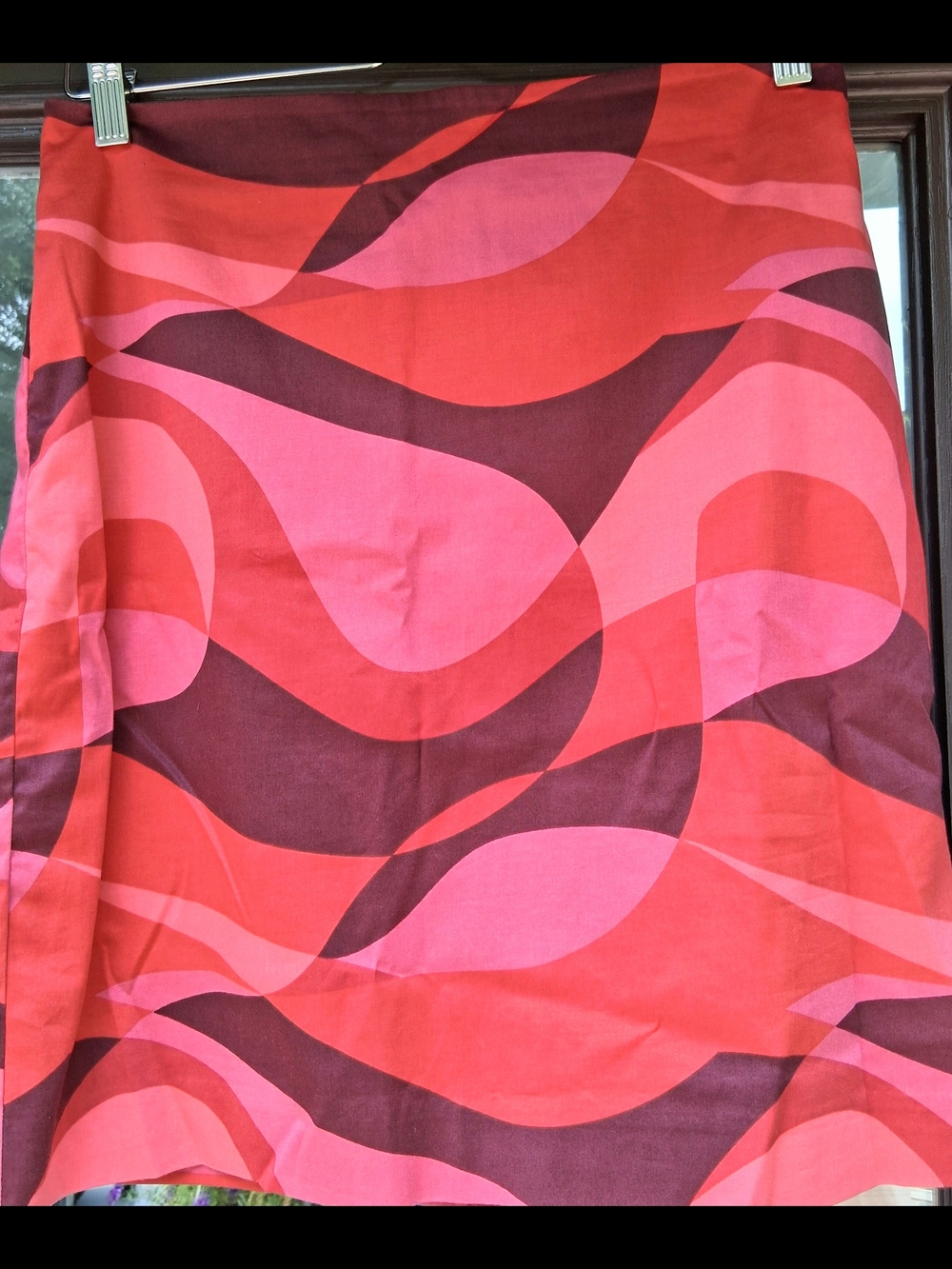 Ann Taylor Red and Pink Wave-Print A-Line Skirt